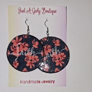 Floral Earrings - Black and Pink